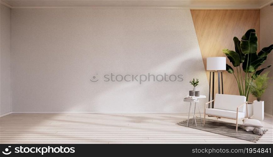 Interior ,Living room modern minimalist has armchair on white wall and wooden floor.3D rendering