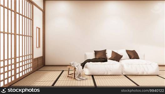 Interior Living room tropical style with wall design.3D rendering