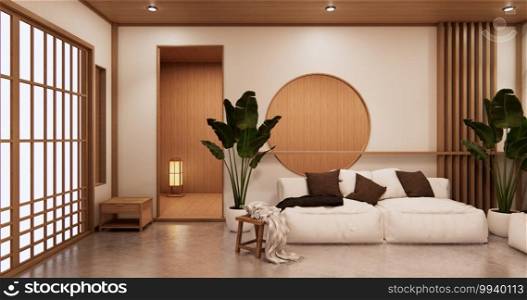 Interior Living room tropical style with wall granite design.3D rendering