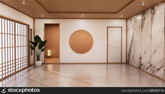 Interior Living room tropical style with wall granite design.3D rendering
