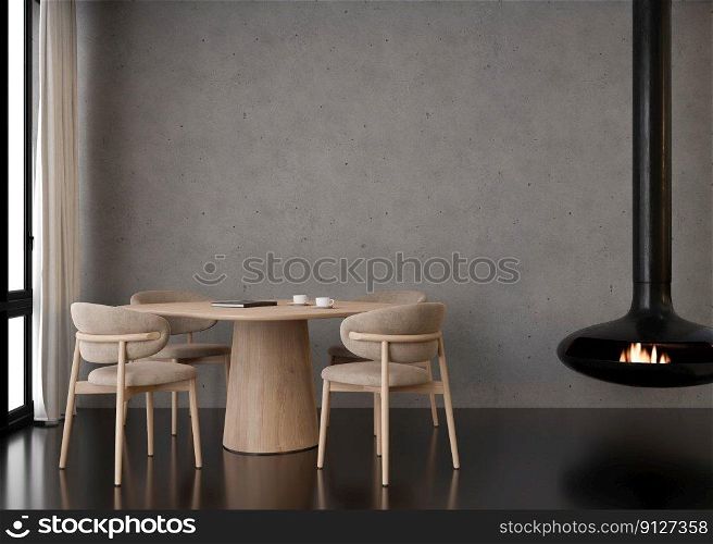 Interior mock up, loft style. Empty wall in modern room. Copy space for your artwork, picture, poster. Industrial style interior design. Apartment or hotel room with fireplace. 3D rendering. Interior mock up, loft style. Empty wall in modern room. Copy space for your artwork, picture, poster. Industrial style interior design. Apartment or hotel room with fireplace. 3D rendering.