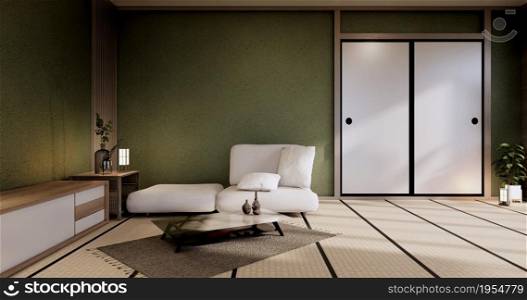 Interior Mock up, Minimal green Living room japanese style.3D rendering