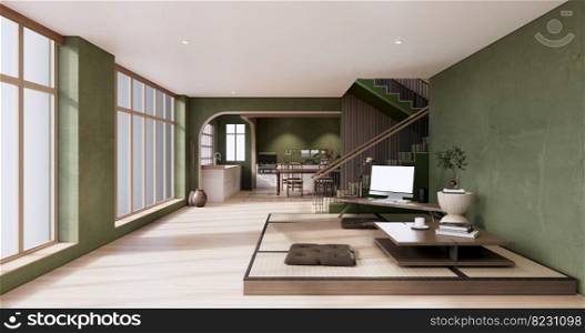 Interior Mock up, Minimal green Living room japanese style