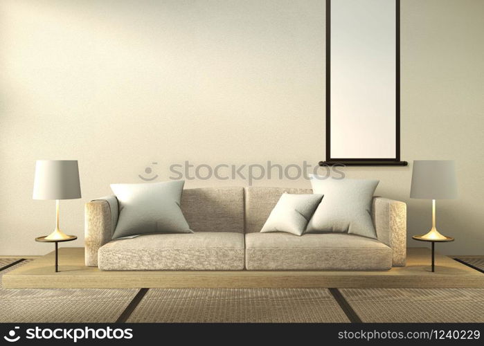 interior mock up Sofa wooden japan design, on room japan wooden floor .3D rendering