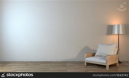 Interior mock up with armchair in japanese living room with empty wall. 3D rendering