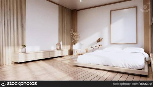 interior mock up with zen bed plant and decoartion in japanese bedroom. 3D rendering.