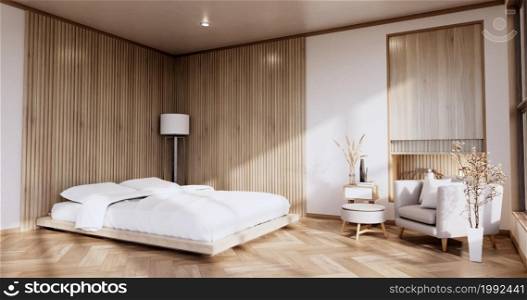 interior mock up with zen bed plant and decoartion in japanese bedroom. 3D rendering.