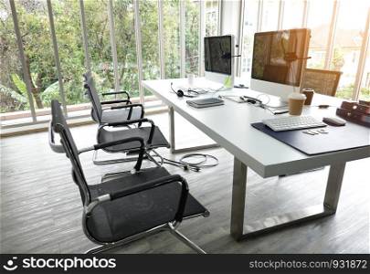 Interior of a business loft office with glass Wall building
