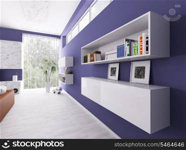 Interior of a room with bookshelves 3d render