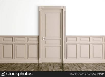 Interior of a room with classic beige door 3d rendering
