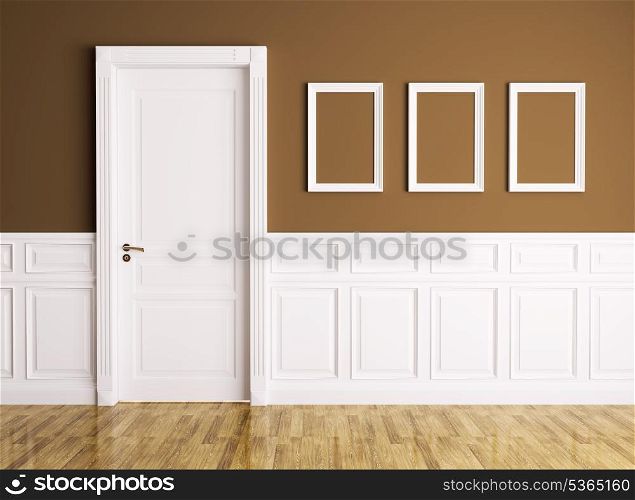 Interior of a room with classic door and frames