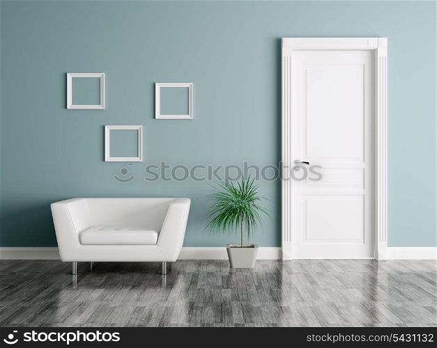 Interior of a room with door and armchair