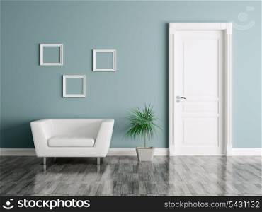 Interior of a room with door and armchair