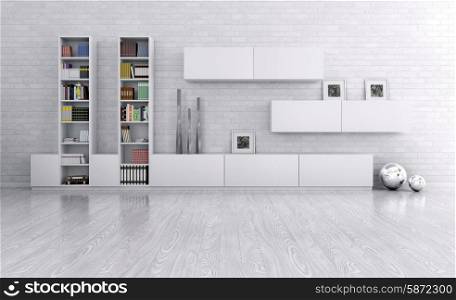 Interior of a room with sideboard over the brick wall 3d render