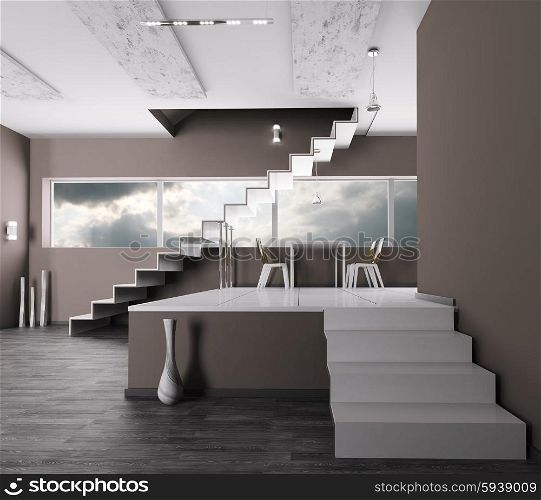 Interior of a room with staircase 3d render