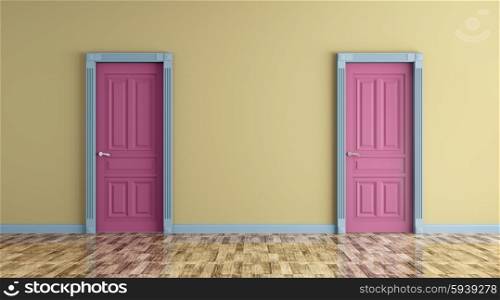 Interior of a room with two classic doors 3d render