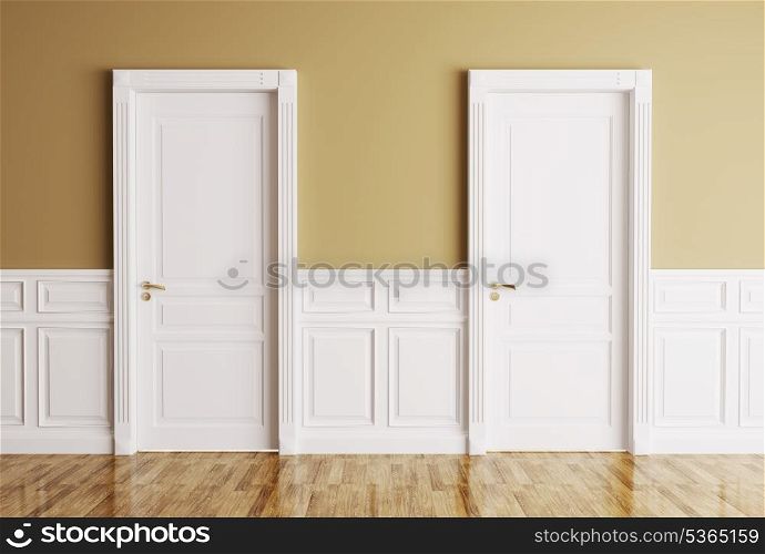 Interior of a room with two classic doors