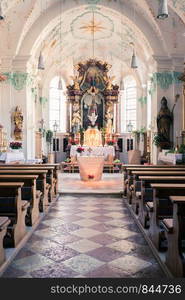 Interior of a small baroque church in Bavaria, Germany