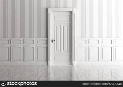 Interior of a white room with classic door