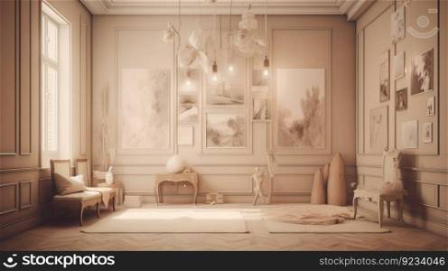 Interior of an old abandoned ruined room. Urban rotting house. Realistic white tone illustration. AI generated.. Interior of an old abandoned ruined room. Urban rotting house. AI generated.
