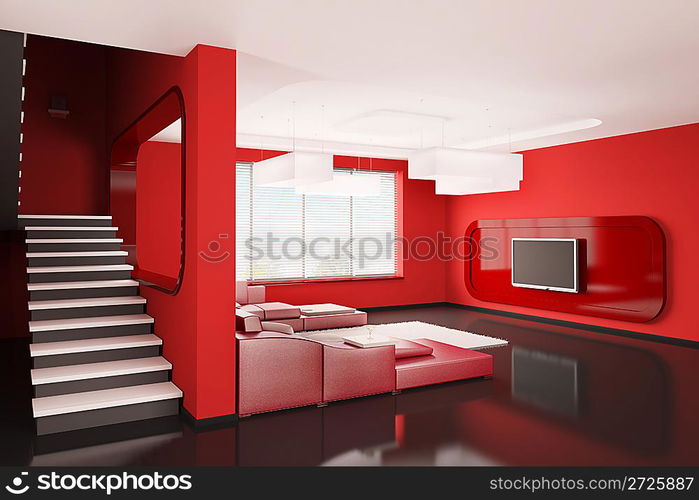 Interior of apartment with stairs 3d render