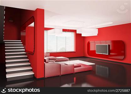 Interior of apartment with stairs 3d render
