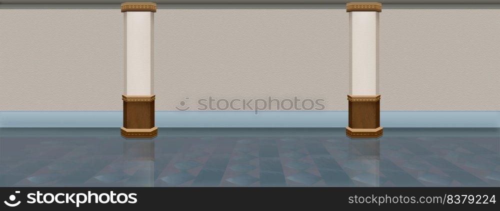 Interior of art gallery or museum with blank walls. Digital Painting Background, Illustration.. Interior of art gallery or museum with blank walls