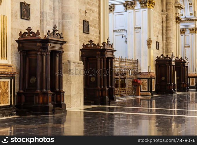 Interior of catholic church: confessional detail, 150 years old, made of wood