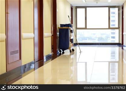 Interior of empty corridor of hospital