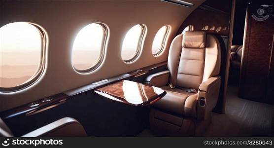 Interior of expensive private jet airline service for executive vacation experience
