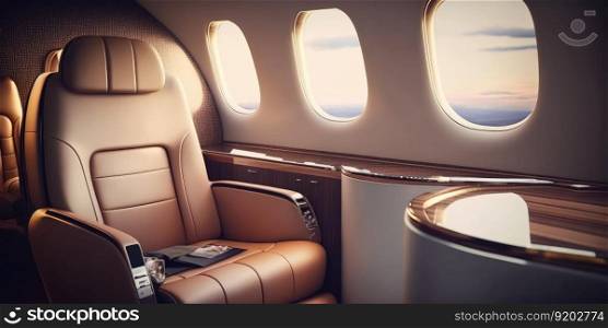 Interior of expensive private jet airline service for executive vacation experience