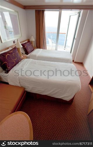 interior of hotel room on cruise liner - two bed room