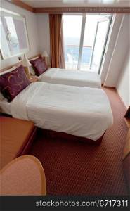 interior of hotel room on cruise liner - two bed room
