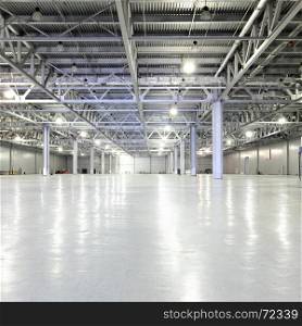 Interior of huge empty storehouse