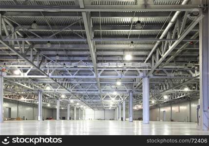 Interior of huge empty storehouse