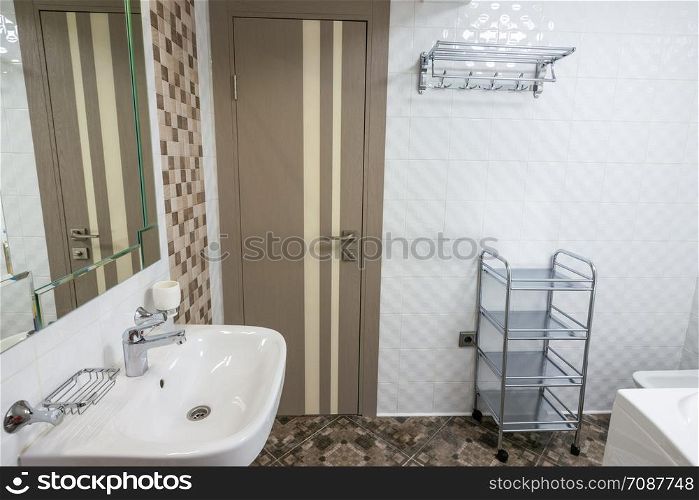 Interior of large bathroom, entrance view