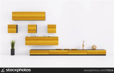 Interior of living room with shelves 3d render
