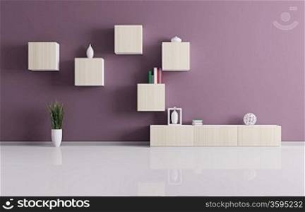 Interior of living room with shelves background 3d render