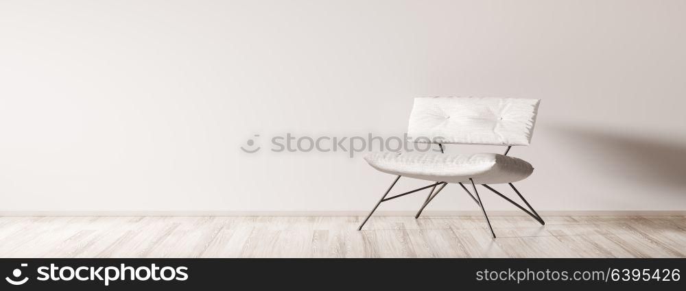 Interior of living room with white armchair panorama 3d rendering