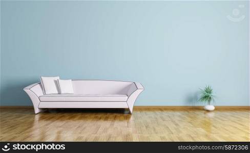 Interior of living room with white sofa 3d render