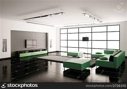 Interior of living roomwith green sofa 3d render