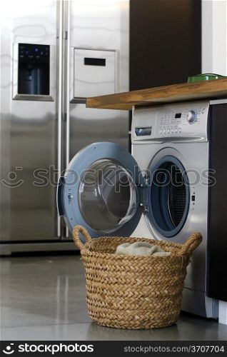 Interior of luxury laundry room with washing mashine