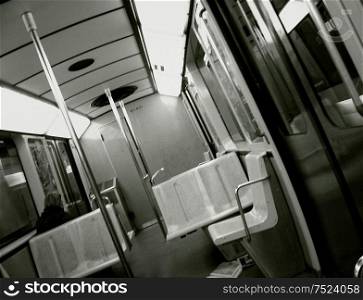 Interior of metro subway train.