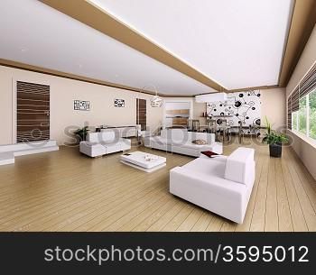 Interior of modern apartment, living room 3d render