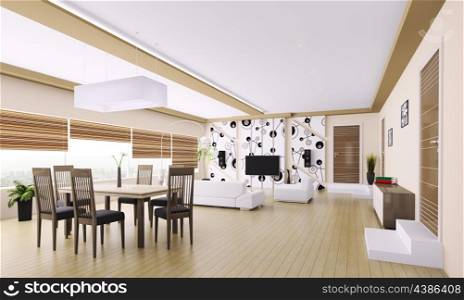 Interior of modern apartment living room 3d render