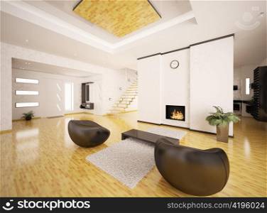 Interior of modern apartment living room hall 3d render