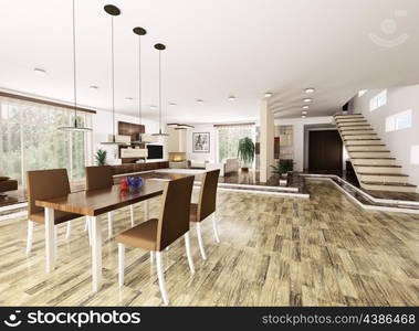 Interior of modern apartment living room hall 3d render