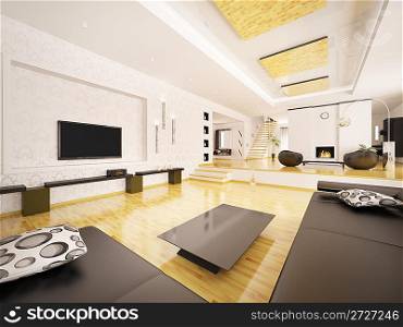 Interior of modern apartment with staircase 3d render