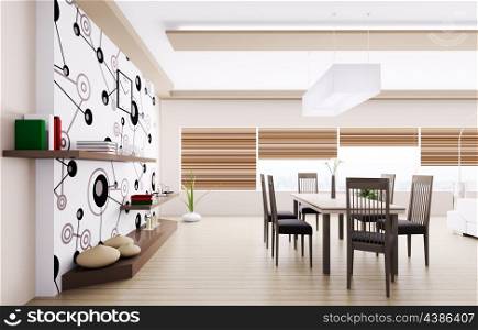 Interior of modern dining room 3d render