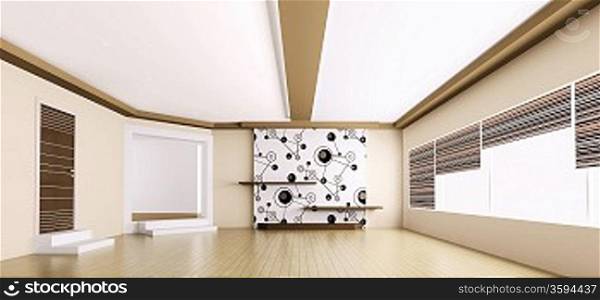 Interior of modern empty apartment panorama 3d render